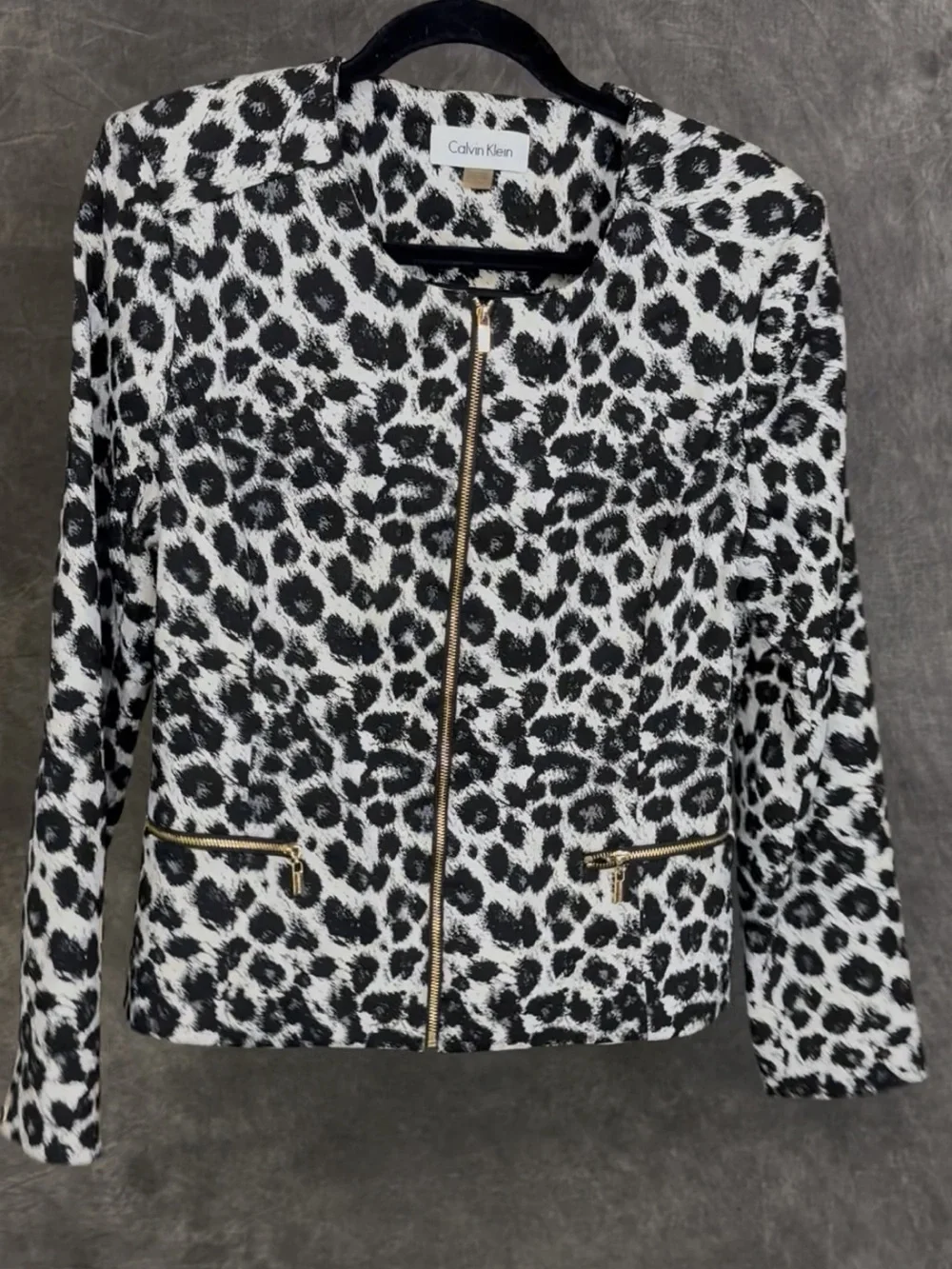 Women's Black & White Leopard Zip-Front Jacket - Picture 3 of 7